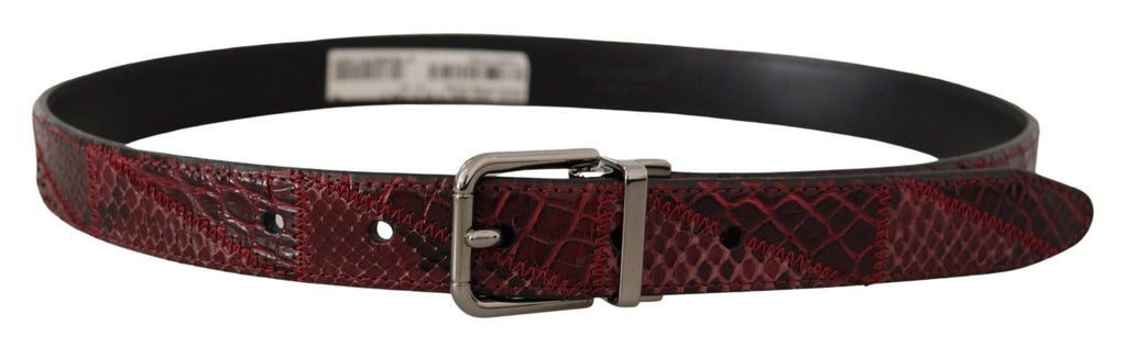 Red Exotic Leather Metal Logo Buckle Belt - 75-cm-30-inches
