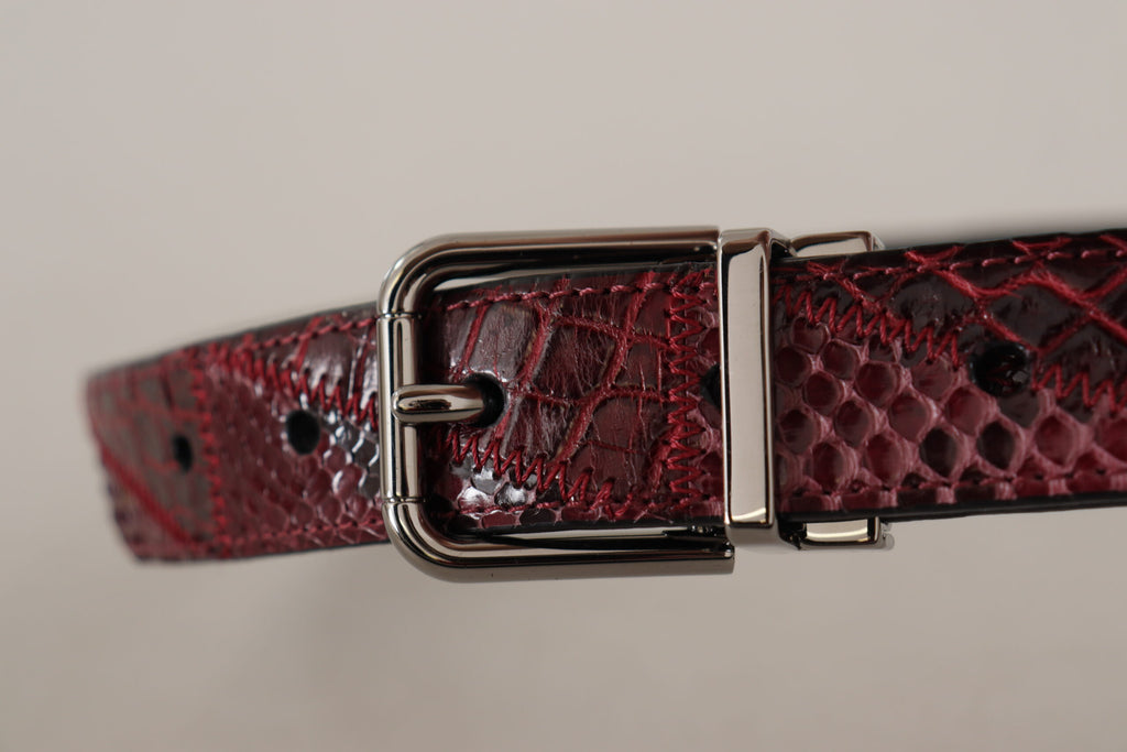 Red Exotic Leather Metal Logo Buckle Belt - 75-cm-30-inches