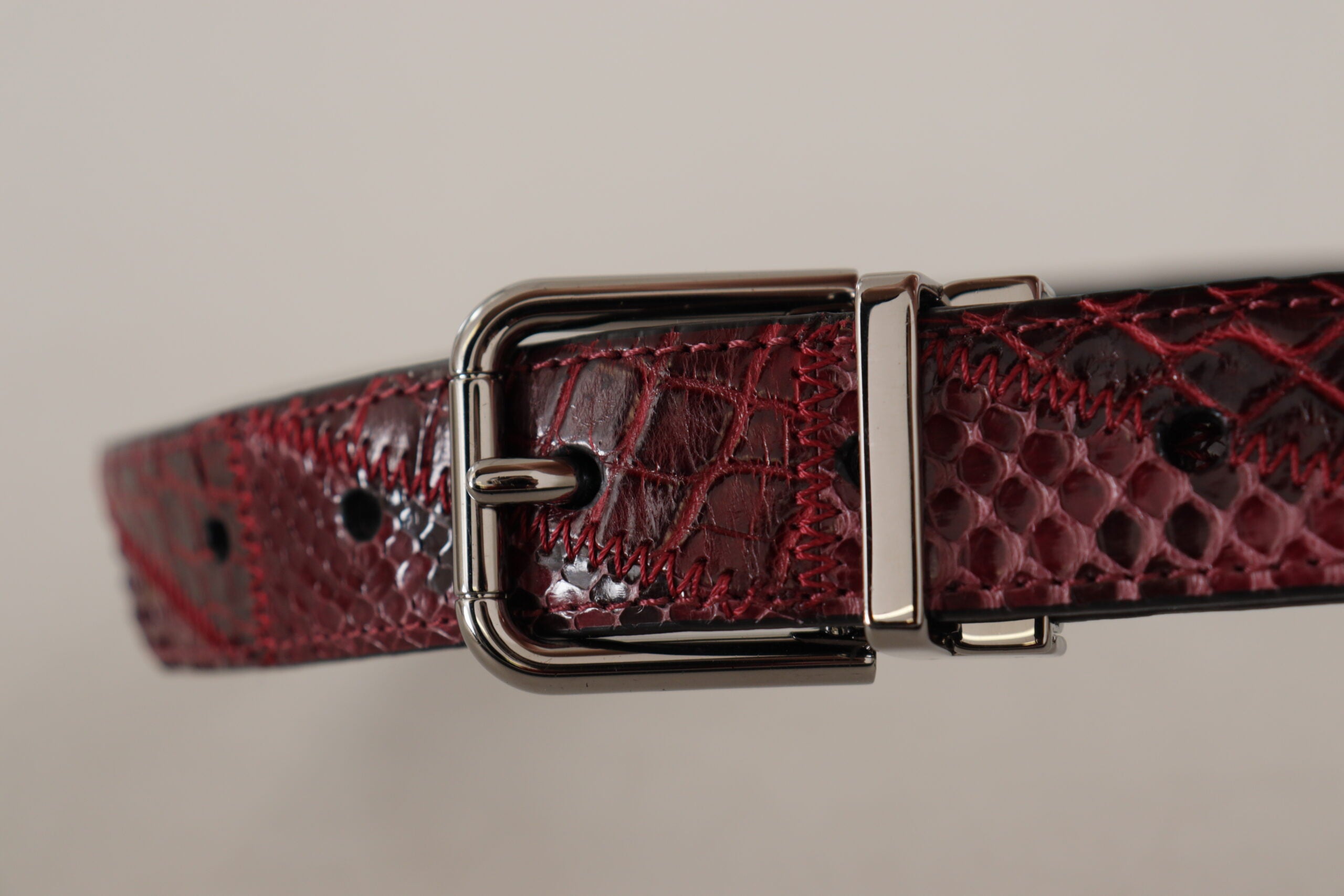 Red Exotic Leather Metal Logo Buckle Belt - 75-cm-30-inches