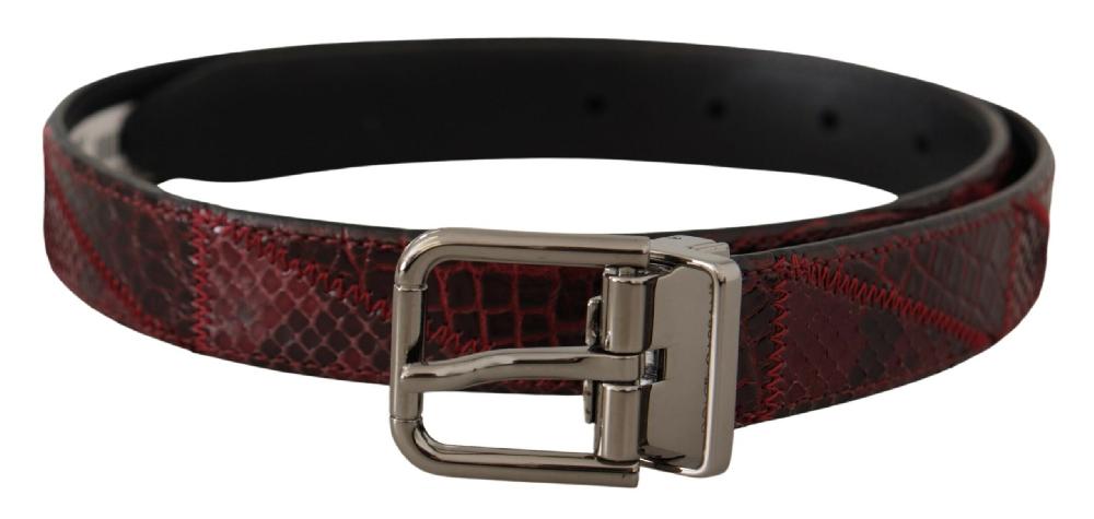 Red Exotic Leather Metal Logo Buckle Belt - 75-cm-30-inches