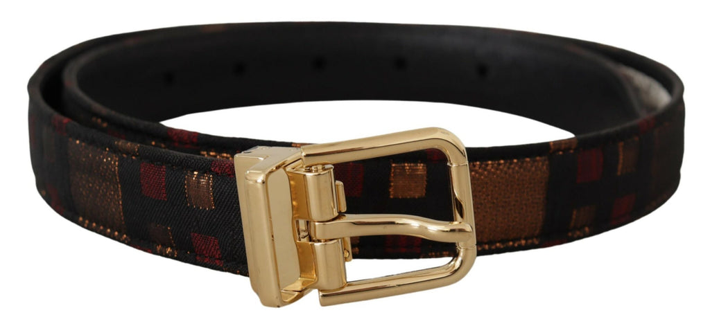 Multicolor Leather Jacquard Gold Metal Buckle Belt - 75-cm-30-inches
