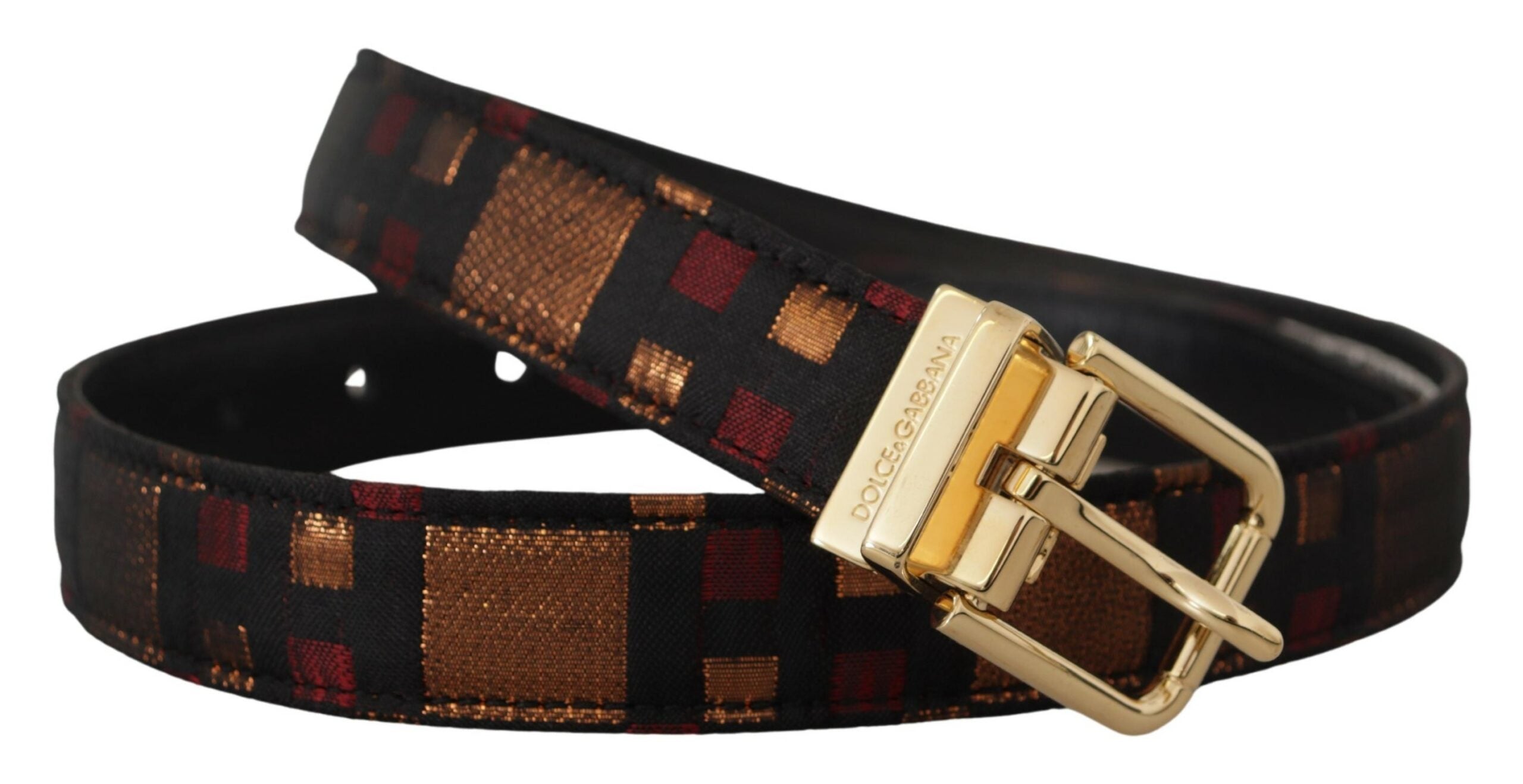 Multicolor Leather Jacquard Gold Metal Buckle Belt - 75-cm-30-inches
