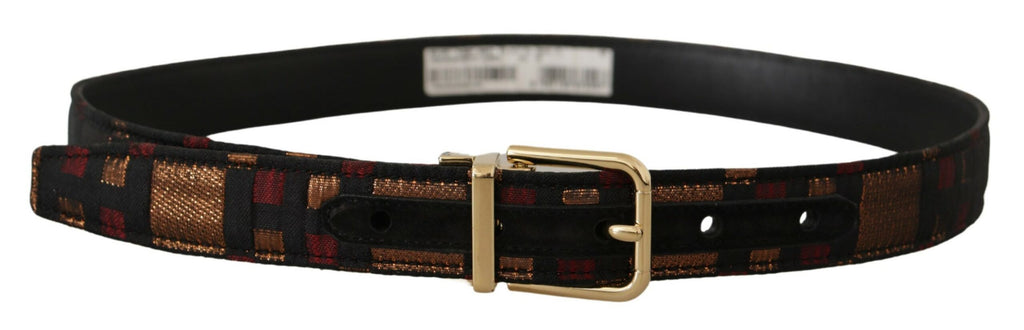 Multicolor Leather Jacquard Gold Metal Buckle Belt - 75-cm-30-inches