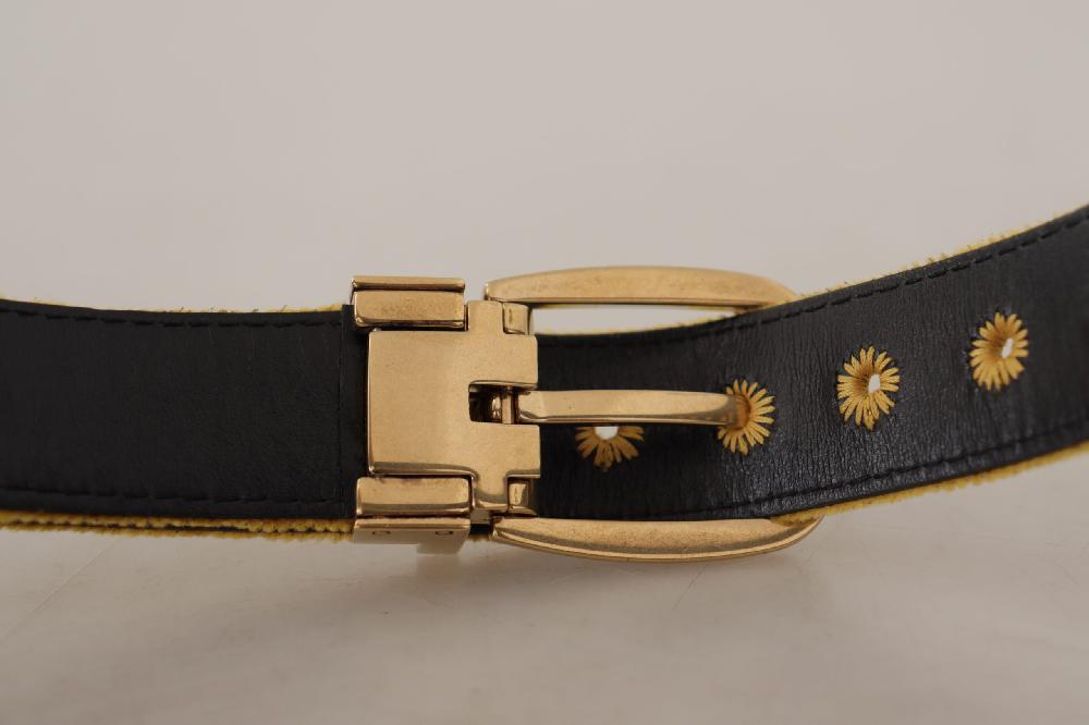 Mustard Velvet Gold Logo Engraved Metal Buckle Belt - 65-cm-26-inches
