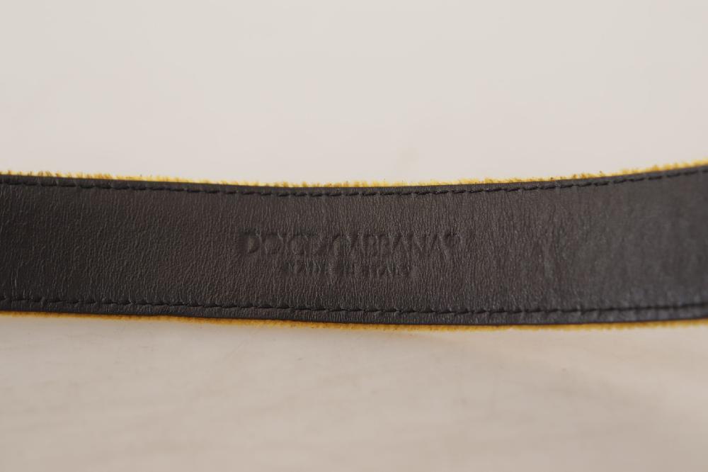 Mustard Velvet Gold Logo Engraved Metal Buckle Belt - 65-cm-26-inches