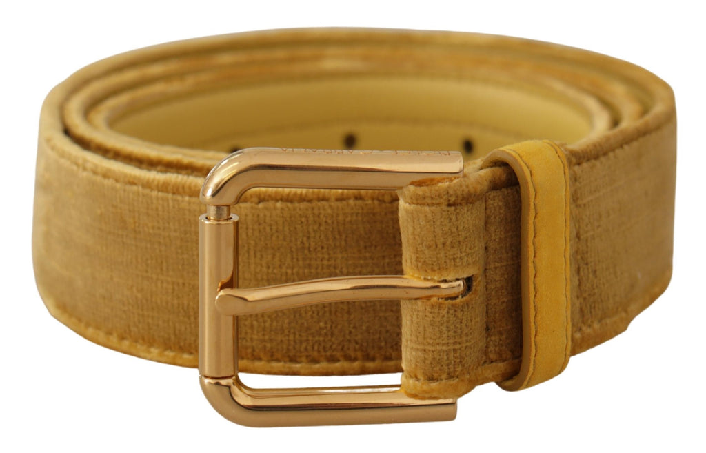 Yellow Velvet Gold Metal Logo Engraved Buckle Belt - 85-cm-34-inches