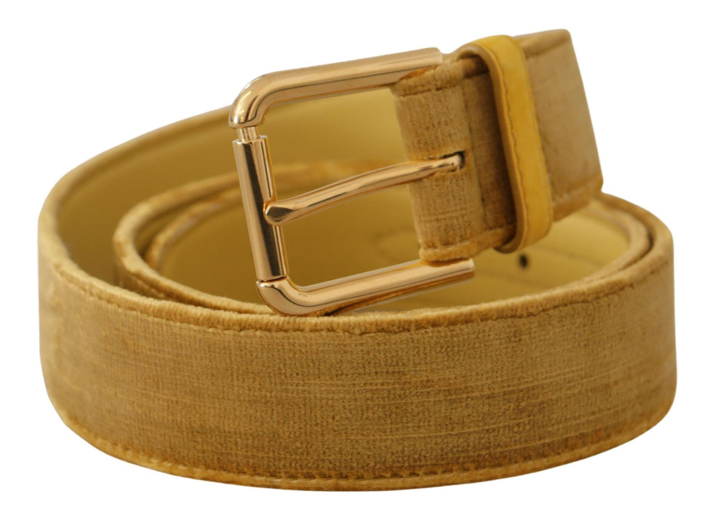 Yellow Velvet Gold Metal Logo Engraved Buckle Belt - 85-cm-34-inches