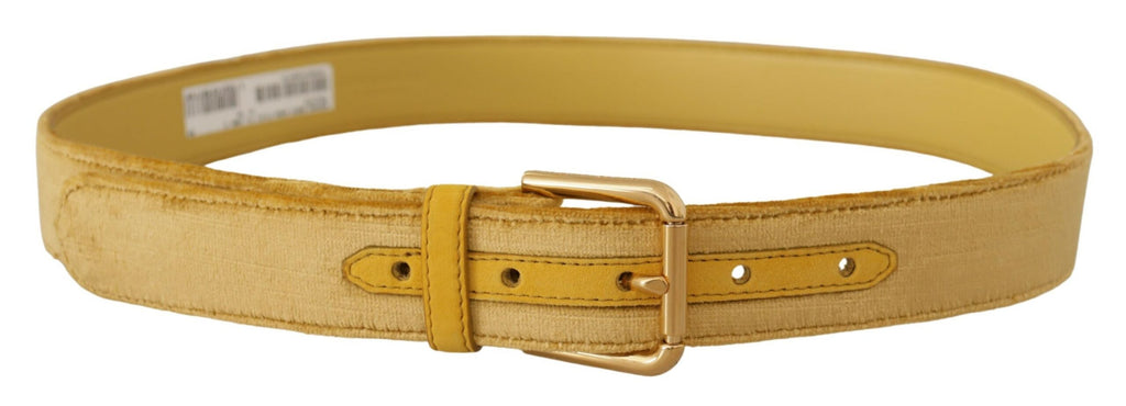 Yellow Velvet Gold Metal Logo Engraved Buckle Belt - 85-cm-34-inches