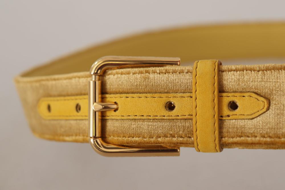 Yellow Velvet Gold Metal Logo Engraved Buckle Belt - 85-cm-34-inches