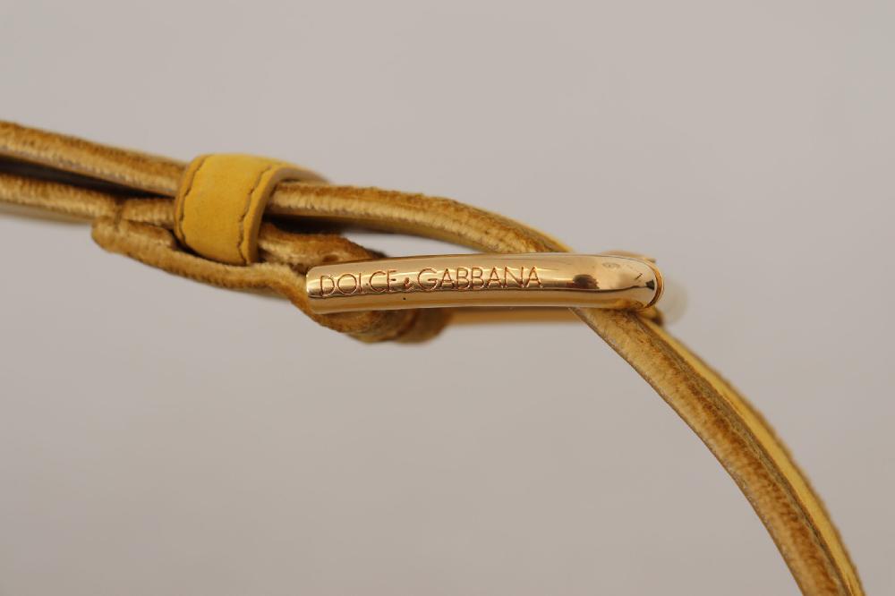 Yellow Velvet Gold Metal Logo Engraved Buckle Belt - 85-cm-34-inches