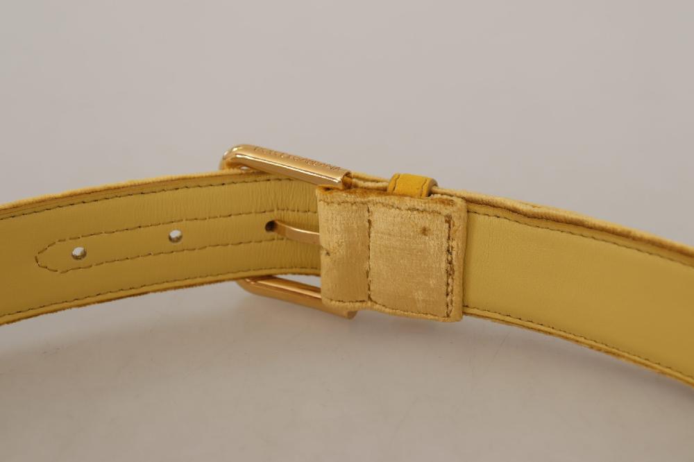 Yellow Velvet Gold Metal Logo Engraved Buckle Belt - 85-cm-34-inches