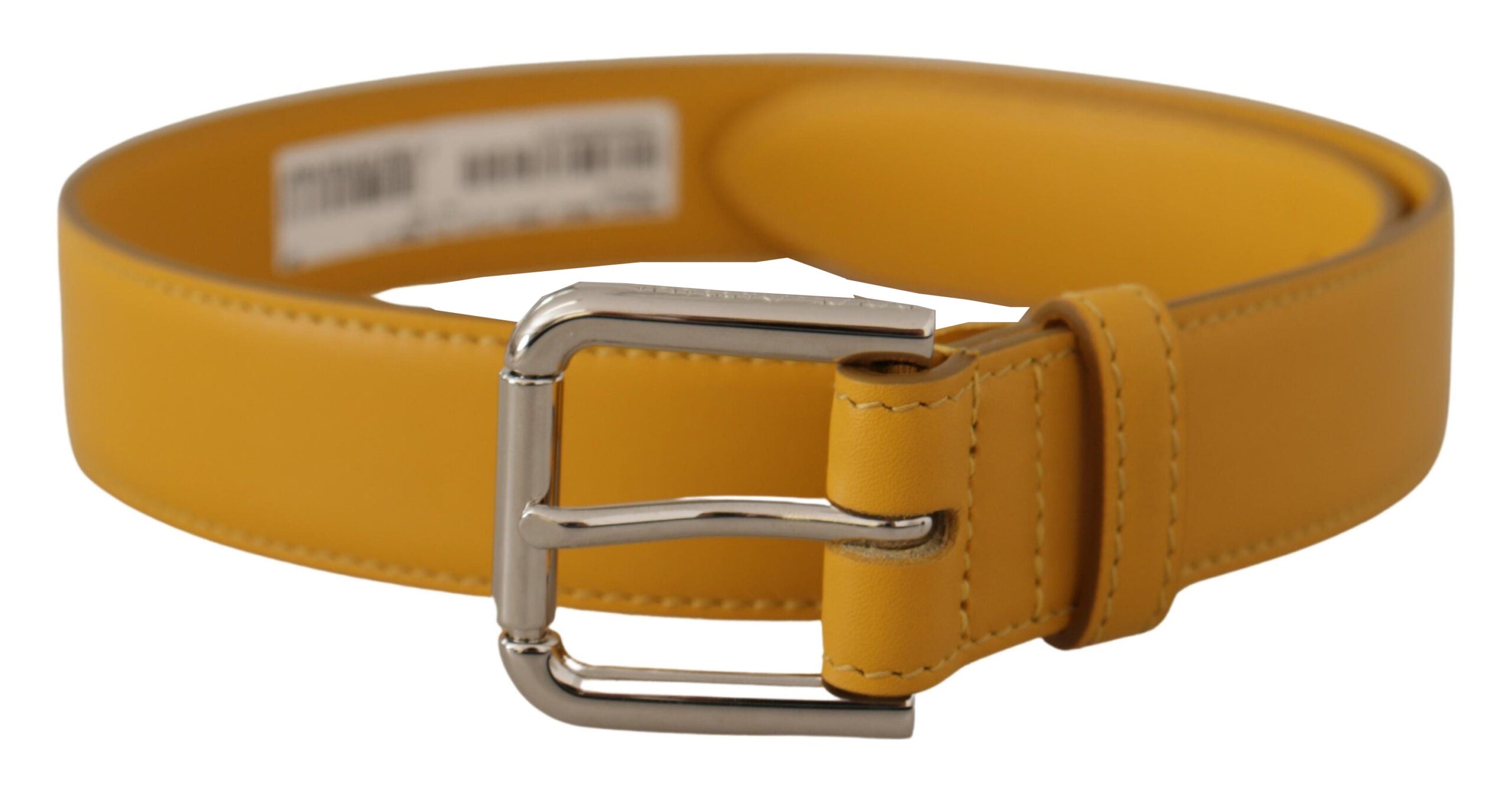 Yellow Leather Silver Tone Logo Metal Buckle Belt - 60-cm-24-inches
