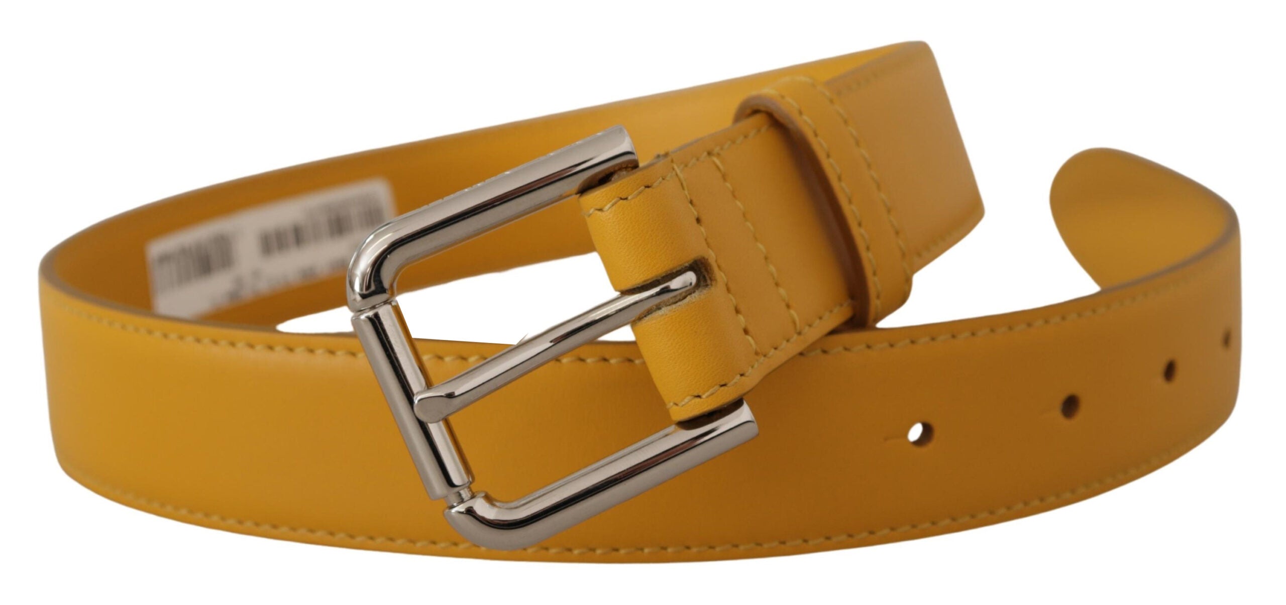 Yellow Leather Silver Tone Logo Metal Buckle Belt - 60-cm-24-inches
