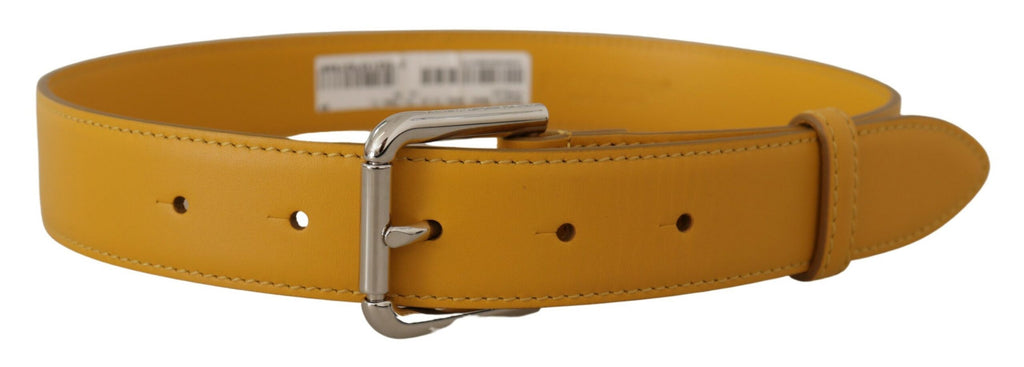 Yellow Leather Silver Tone Logo Metal Buckle Belt - 60-cm-24-inches