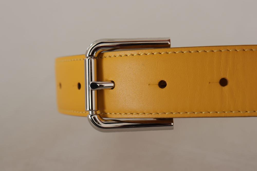 Yellow Leather Silver Tone Logo Metal Buckle Belt - 60-cm-24-inches