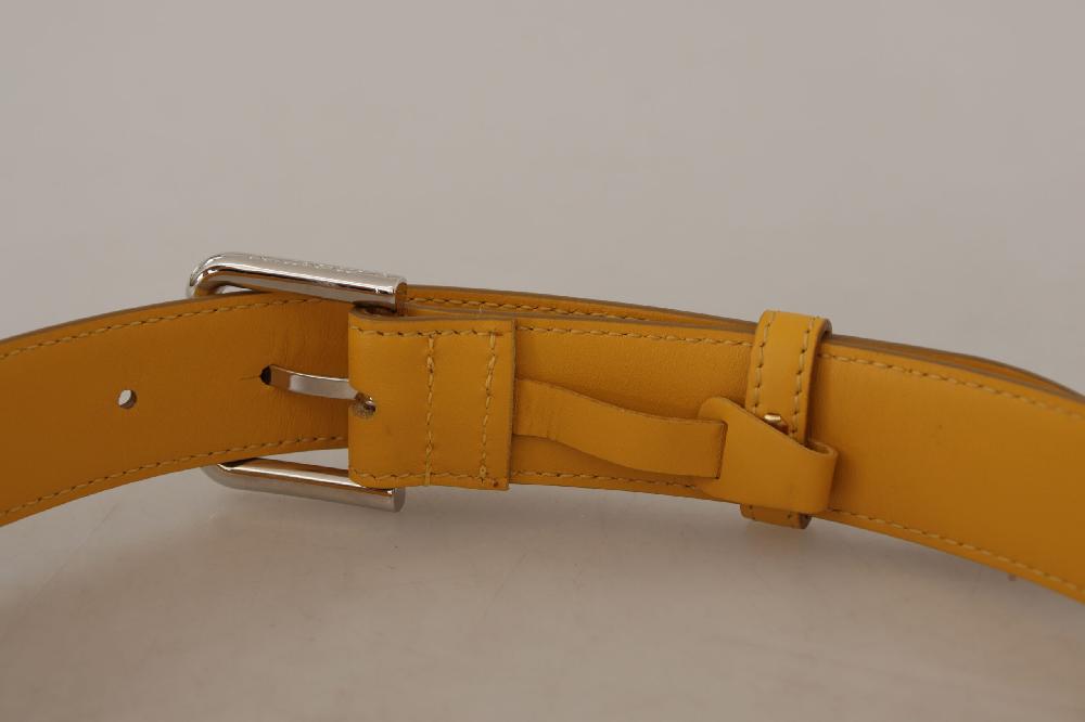 Yellow Leather Silver Tone Logo Metal Buckle Belt - 60-cm-24-inches