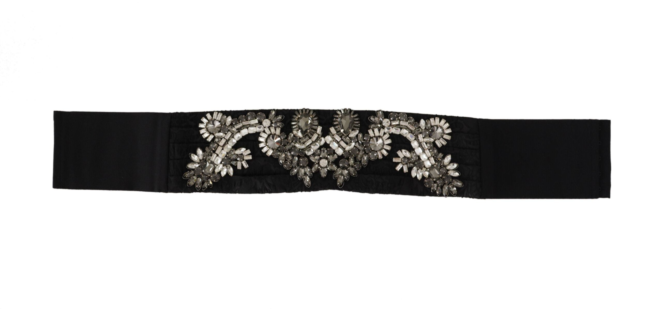 Black Silk Brass Crystal Embellished Waist Belt - it42-m