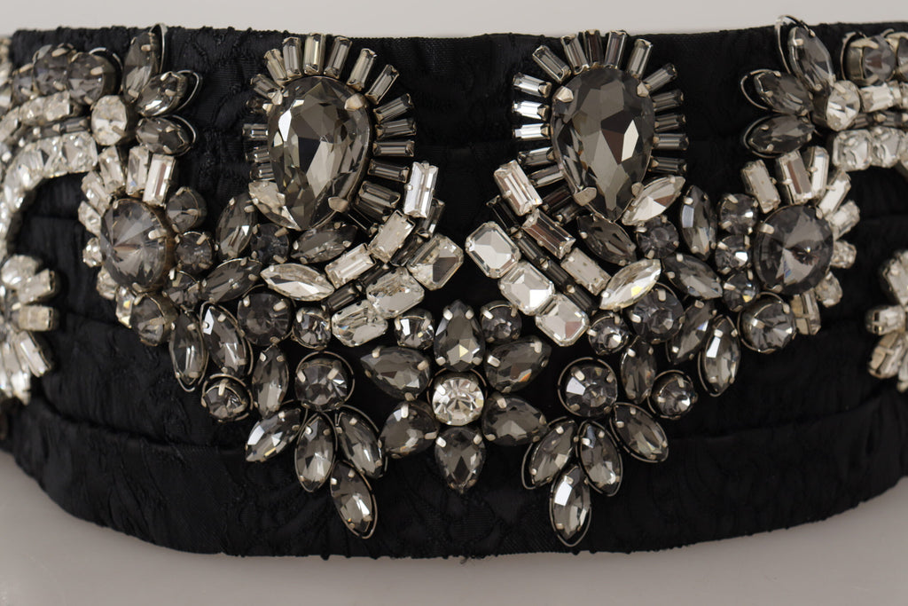 Black Silk Brass Crystal Embellished Waist Belt - it42-m