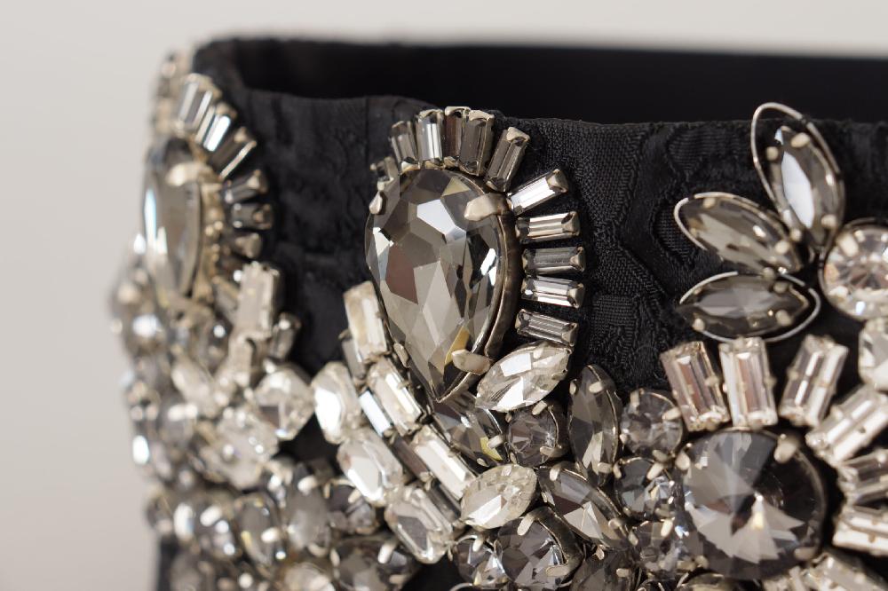 Black Silk Brass Crystal Embellished Waist Belt - it42-m
