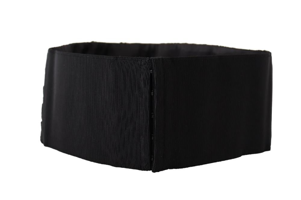 Black Silk Brass Crystal Embellished Waist Belt - it42-m