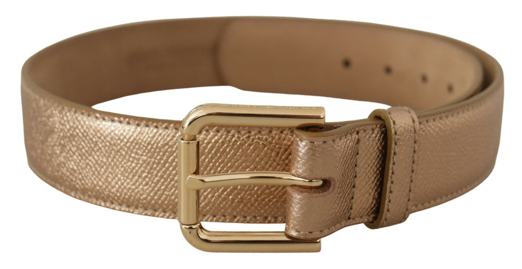 Rose Gold Leather Metallic Tone Metal Buckle Belt - 70-cm-28-inches