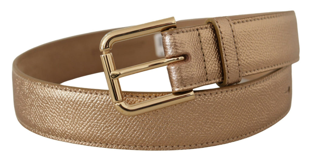 Rose Gold Leather Metallic Tone Metal Buckle Belt - 70-cm-28-inches