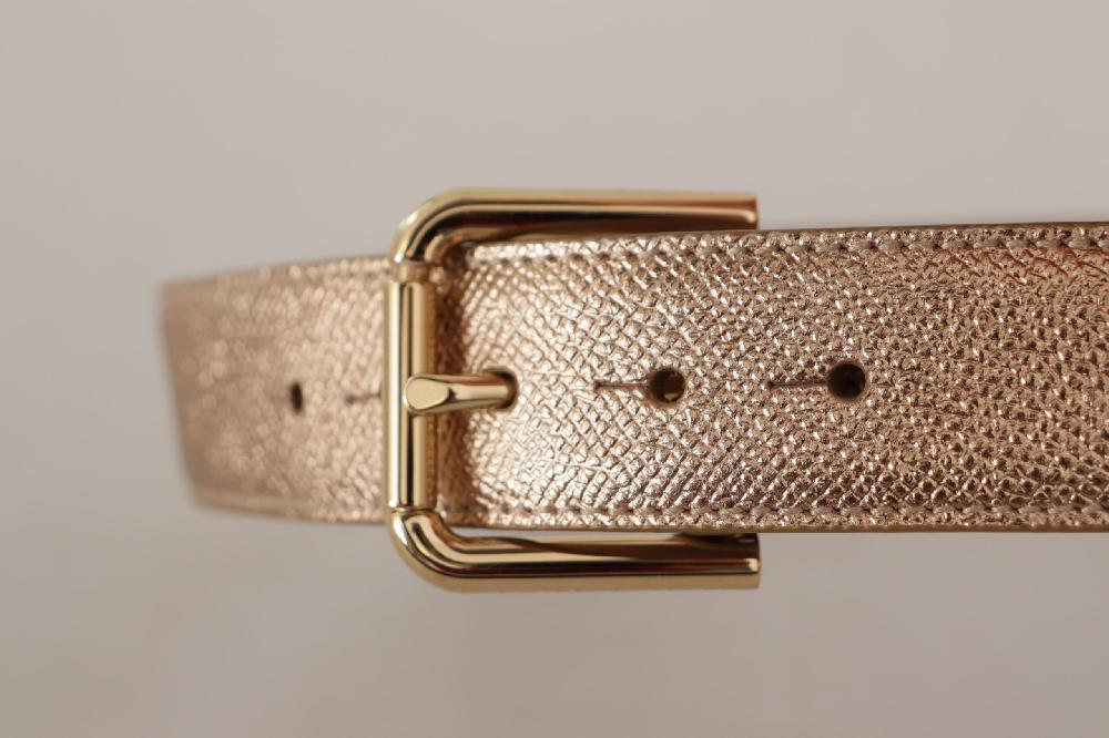 Rose Gold Leather Metallic Tone Metal Buckle Belt - 70-cm-28-inches