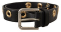 Black Leather Eyelet Silver Tone Metal Buckle Belt - 70-cm-28-inches