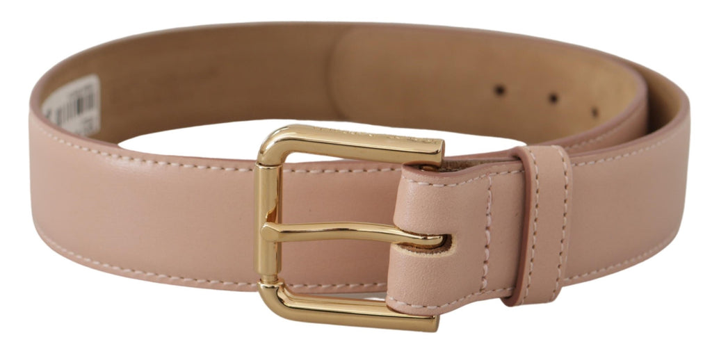 Light Pink Calf Leather Gold Metal Waist Buckle Belt - 65-cm-26-inches