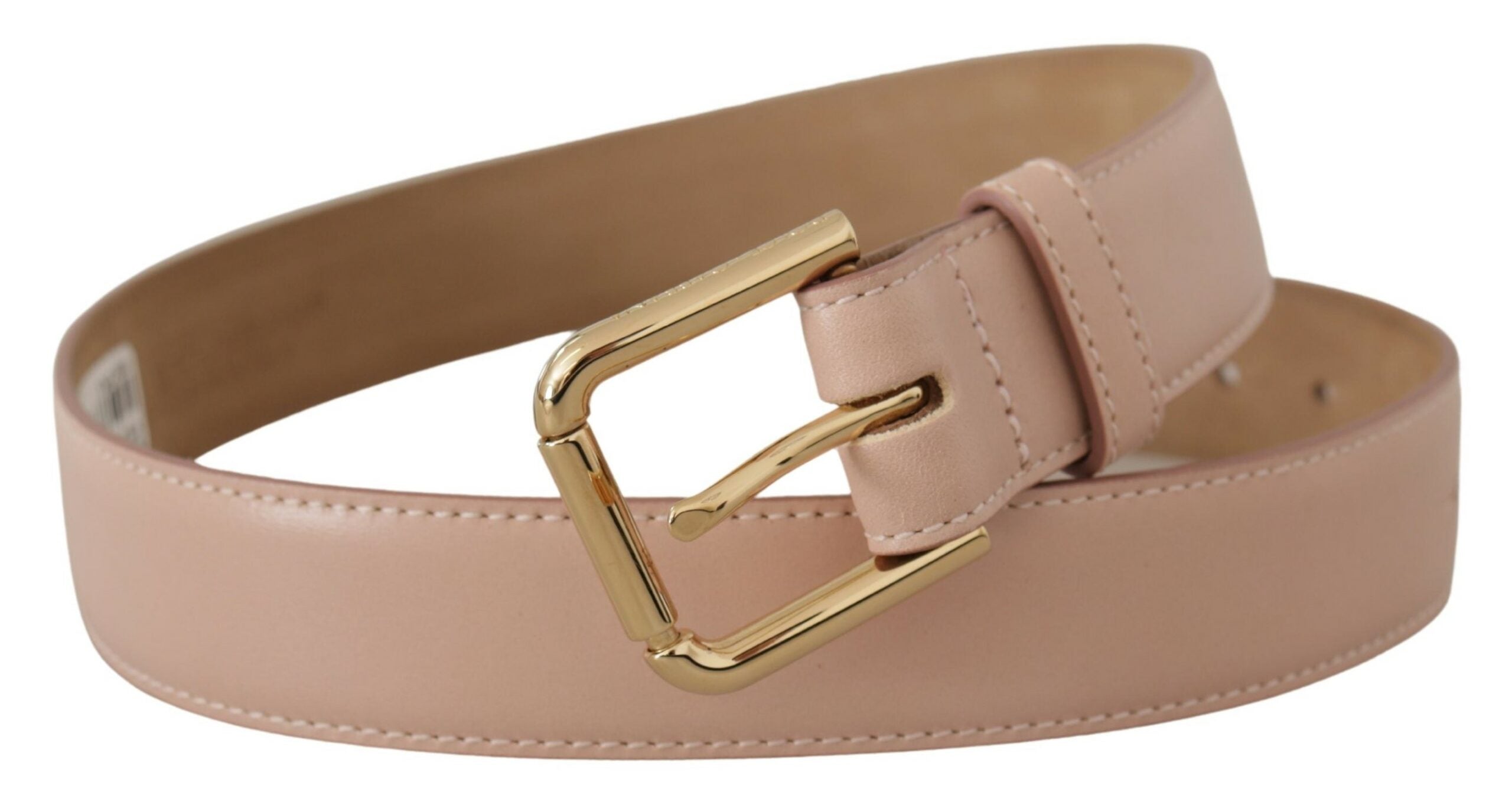 Light Pink Calf Leather Gold Metal Waist Buckle Belt - 65-cm-26-inches