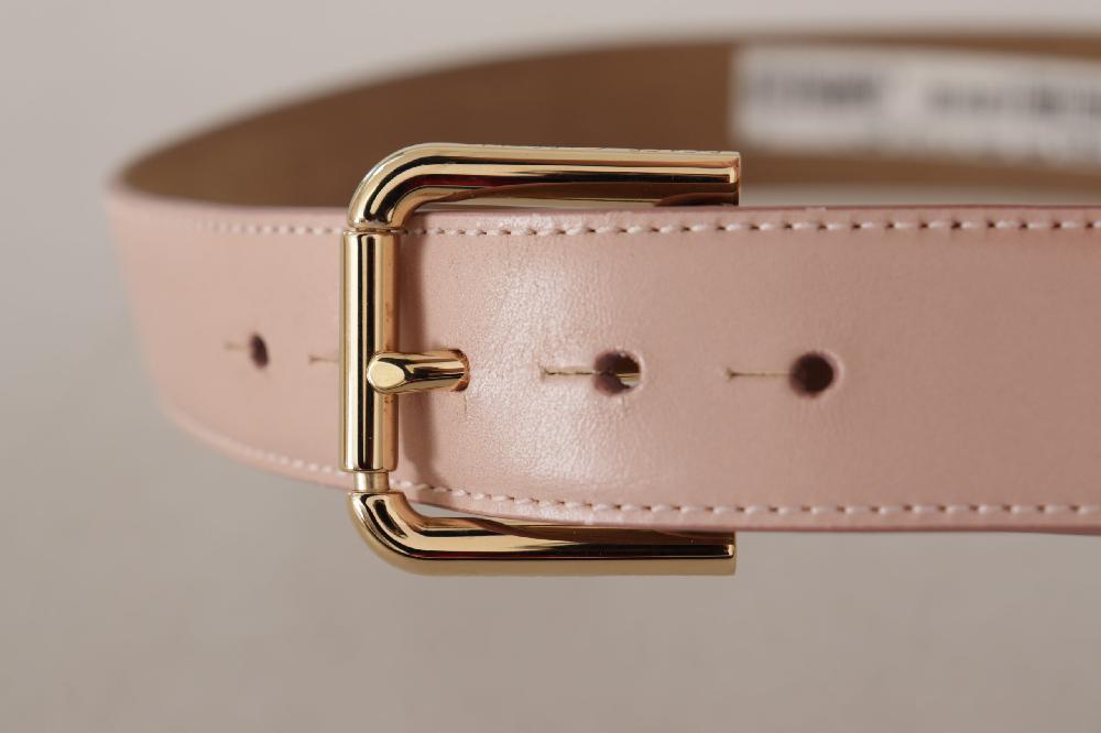 Light Pink Calf Leather Gold Metal Waist Buckle Belt - 65-cm-26-inches