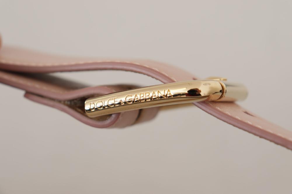 Light Pink Calf Leather Gold Metal Waist Buckle Belt - 65-cm-26-inches