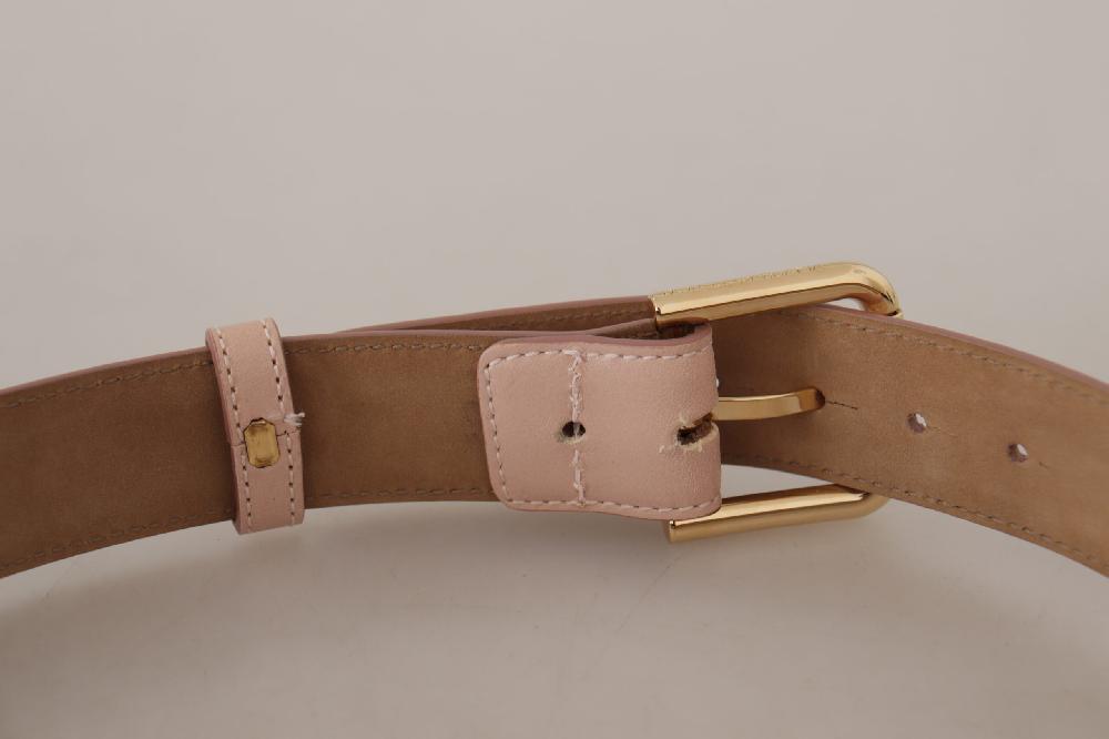 Light Pink Calf Leather Gold Metal Waist Buckle Belt - 65-cm-26-inches
