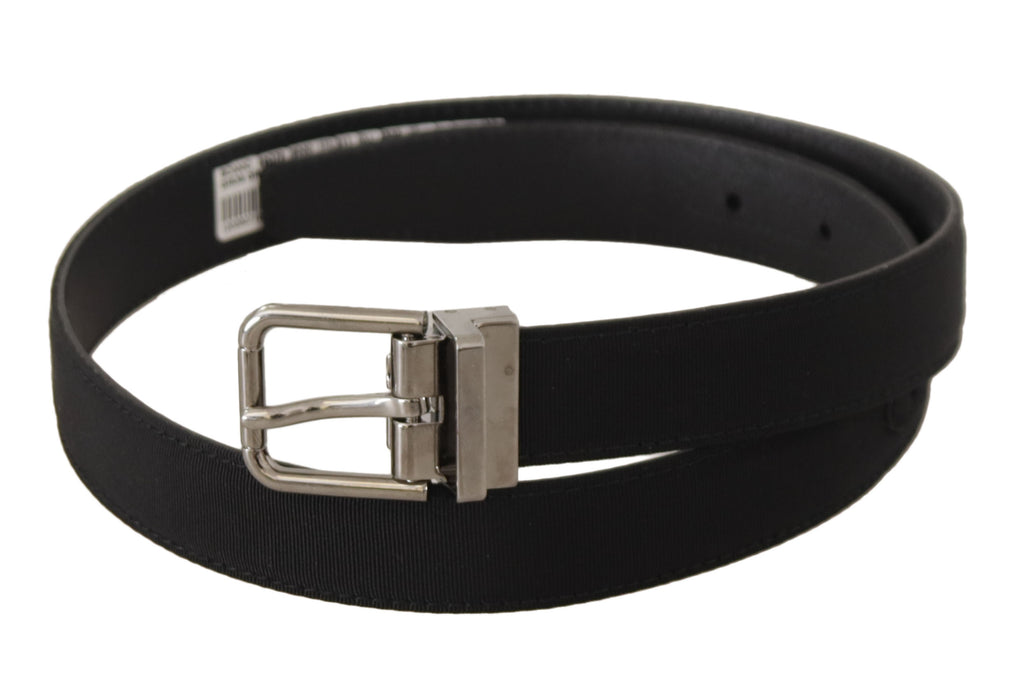 Black Canvas Leather Silver Tone Metal Buckle Belt - 70-cm-28-inches