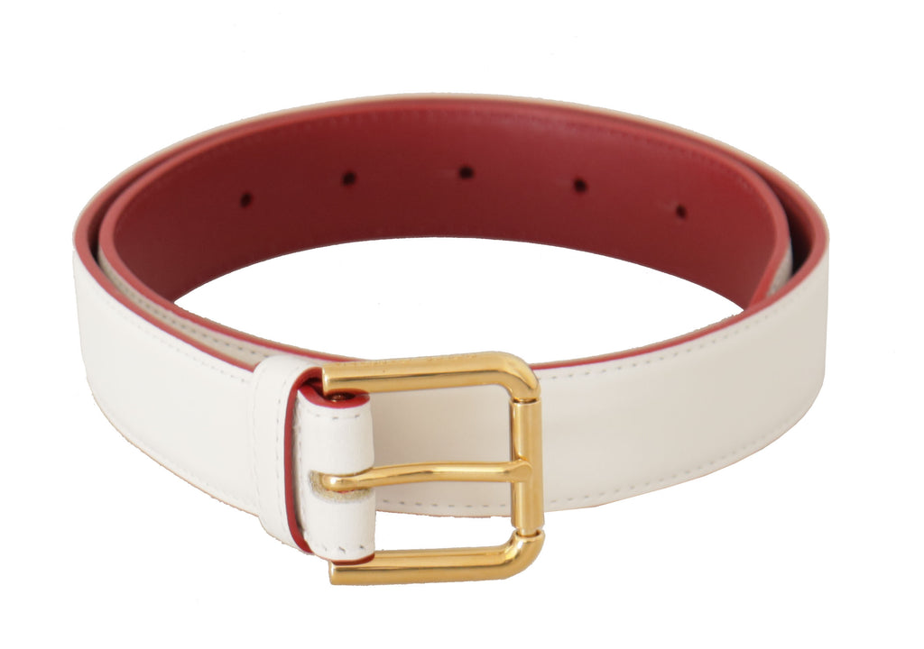 White Calf Leather Two-Toned Gold Metal Buckle Belt - 70-cm-28-inches