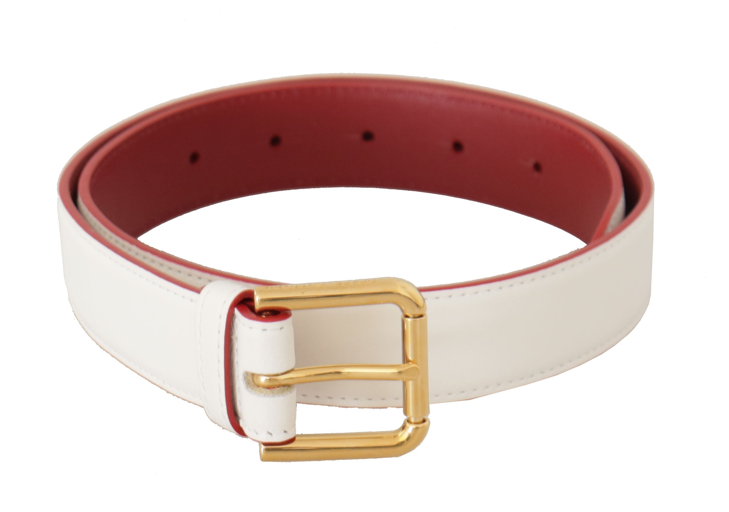 White Calf Leather Two-Toned Gold Metal Buckle Belt - 70-cm-28-inches