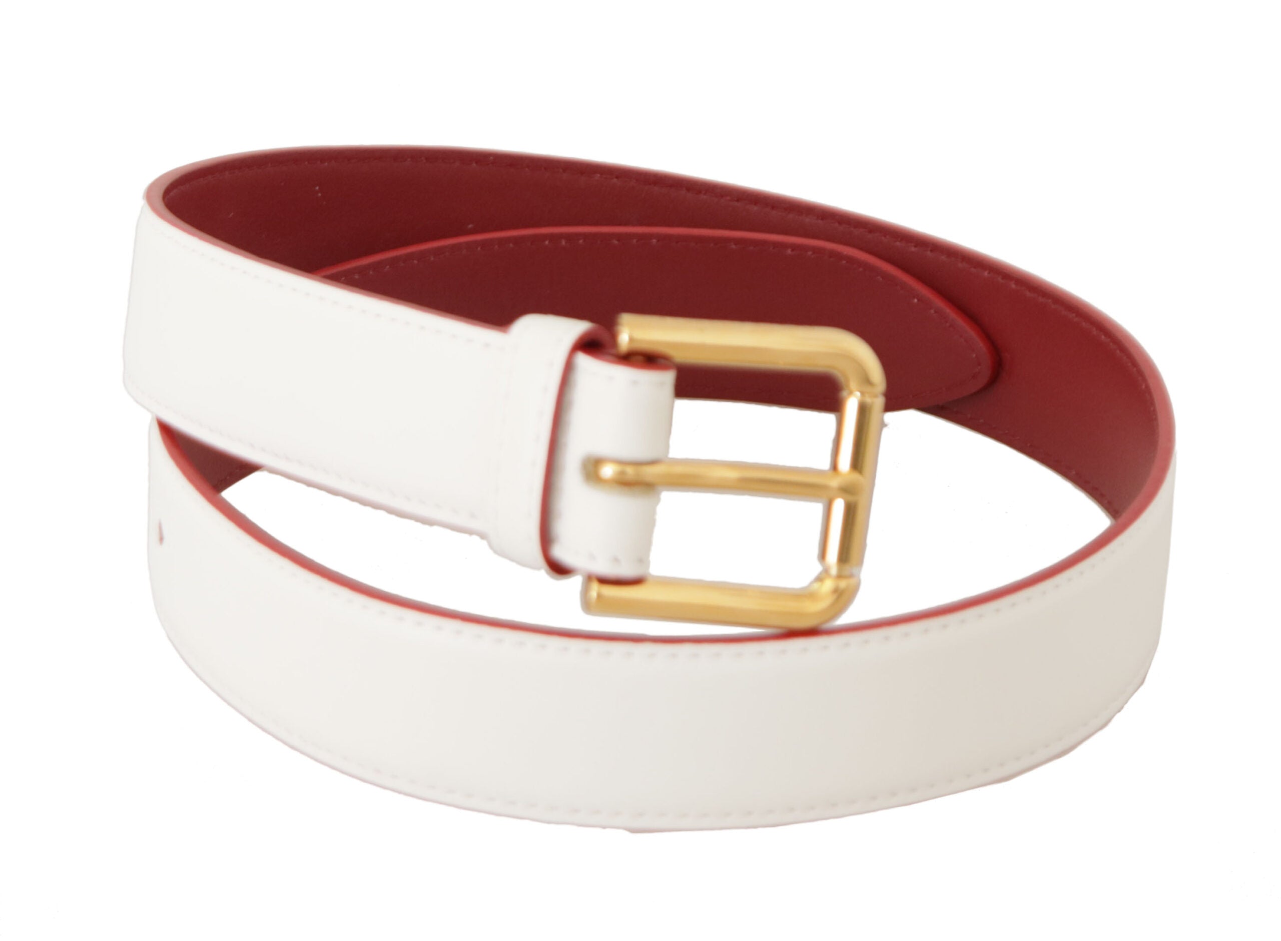 White Calf Leather Two-Toned Gold Metal Buckle Belt - 70-cm-28-inches