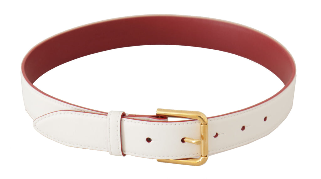 White Calf Leather Two-Toned Gold Metal Buckle Belt - 70-cm-28-inches