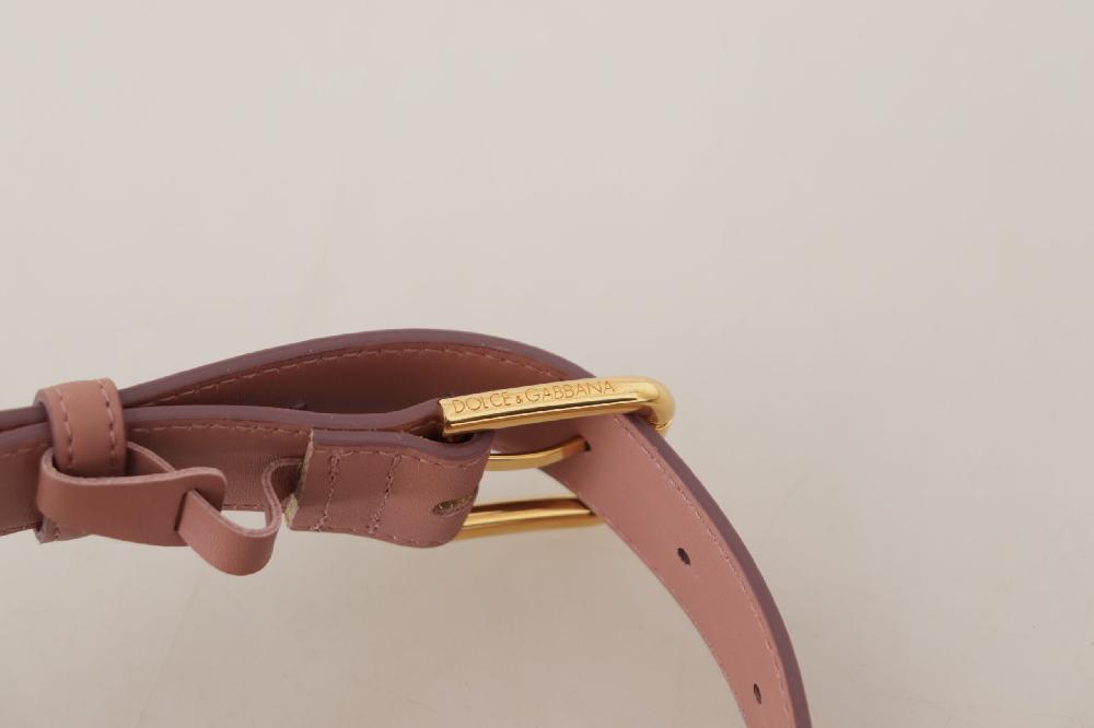 Pink Calf Leather Logo Engraved Metal Buckle Belt - 60-cm-24-inches