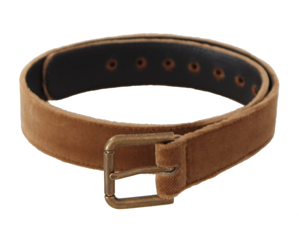 Brown Velvet Bronze Vintage Logo Metal Buckle Belt - 65-cm-26-inches