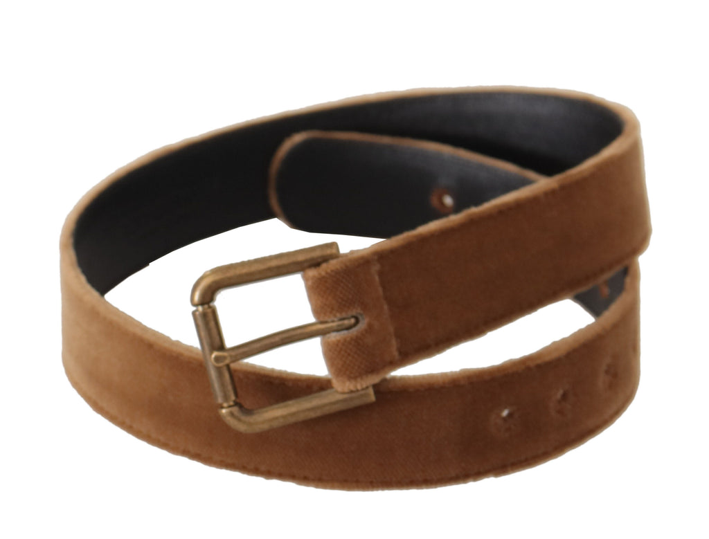 Brown Velvet Bronze Vintage Logo Metal Buckle Belt - 65-cm-26-inches