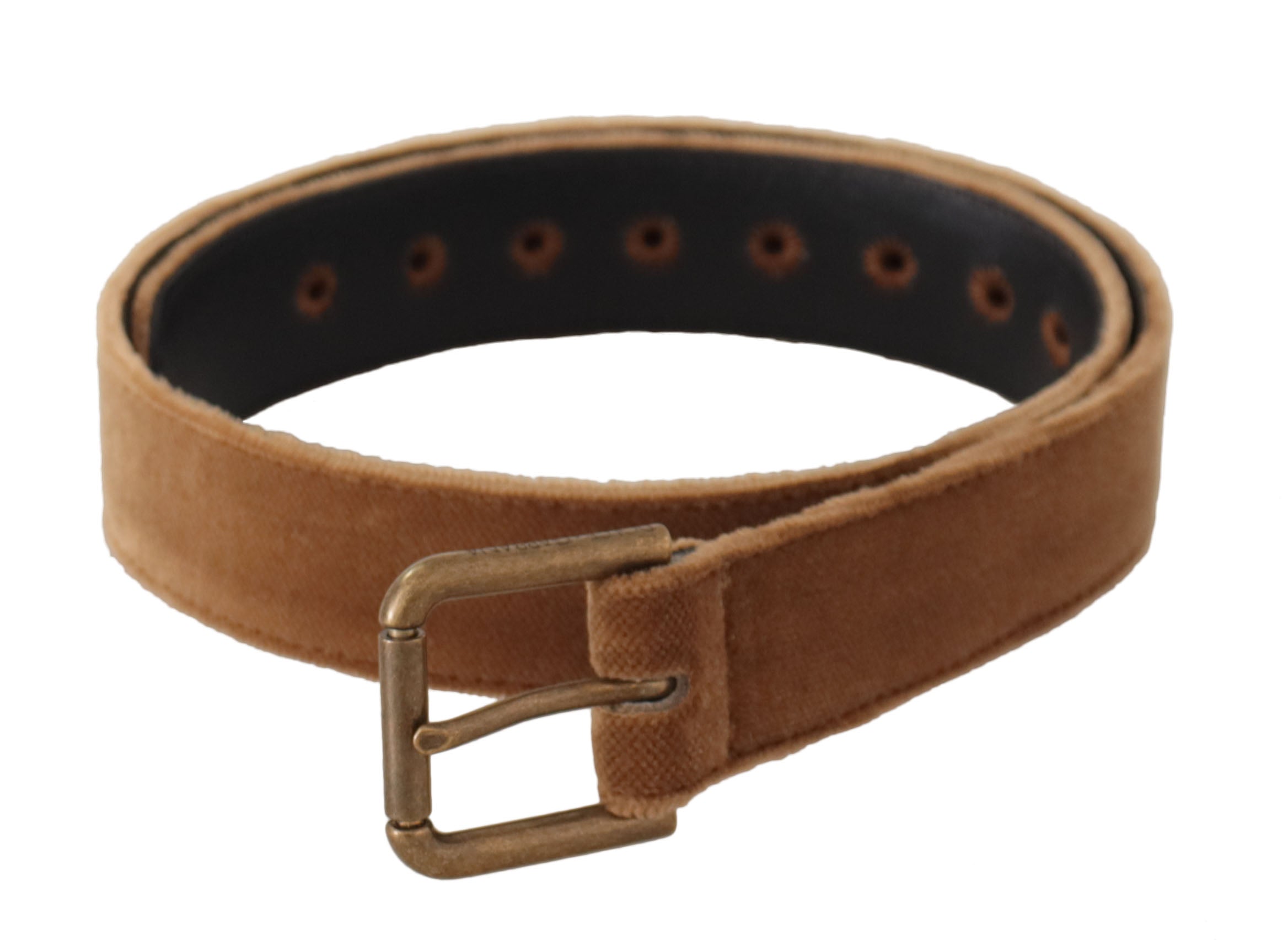 Brown Velvet Bronze Vintage Logo Metal Buckle Belt - 65-cm-26-inches