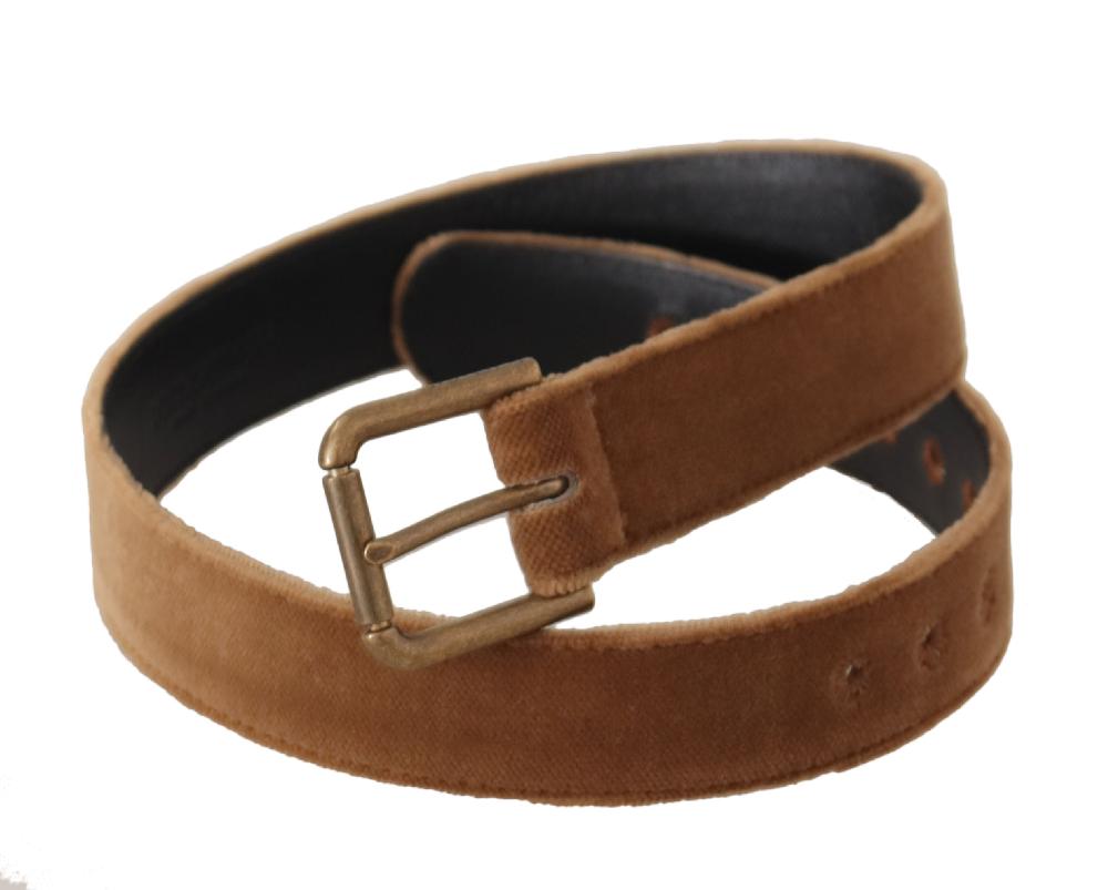 Brown Velvet Bronze Vintage Logo Metal Buckle Belt - 65-cm-26-inches