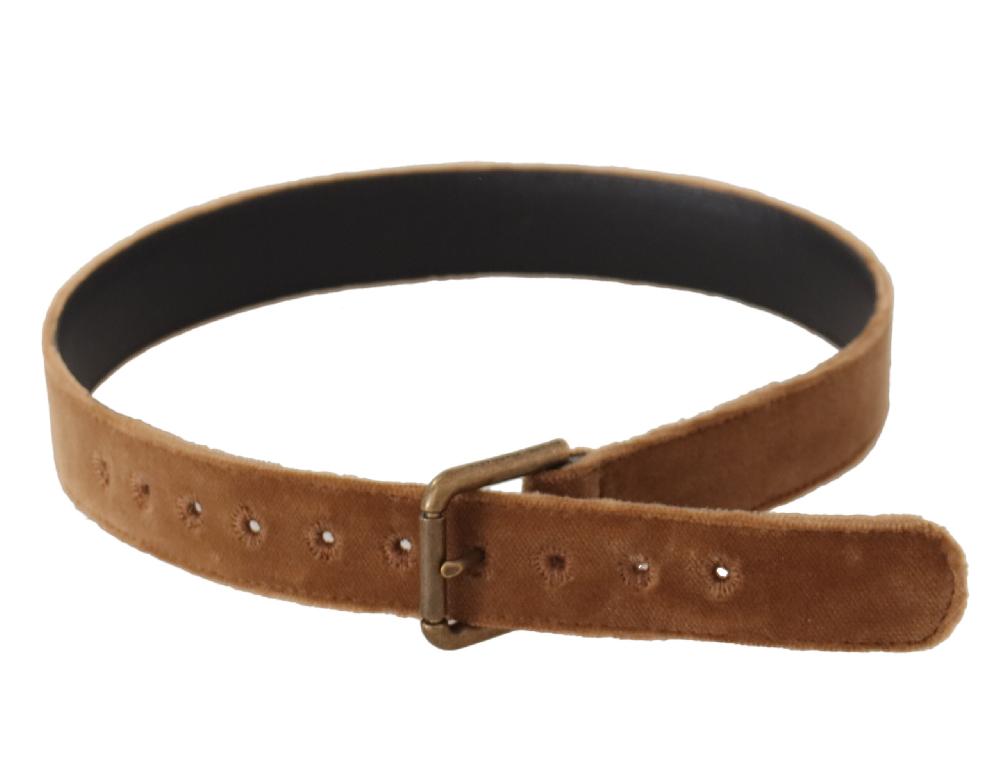 Brown Velvet Bronze Vintage Logo Metal Buckle Belt - 65-cm-26-inches