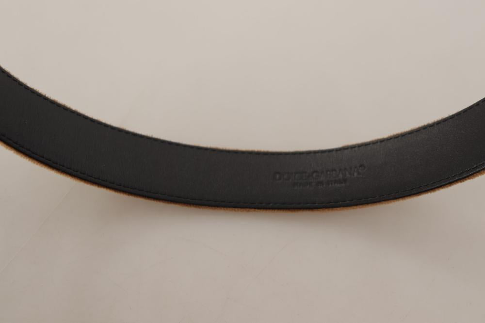 Brown Velvet Bronze Vintage Logo Metal Buckle Belt - 65-cm-26-inches