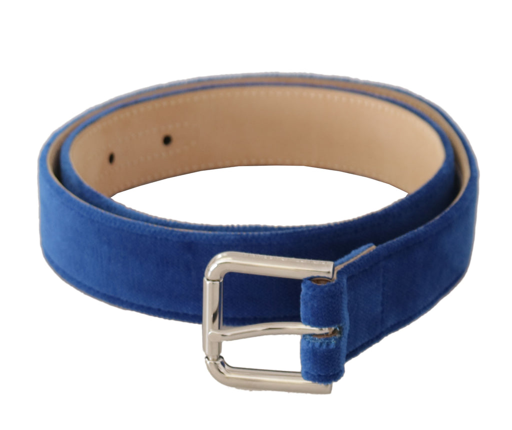 Blue Velvet Silver Logo Engraved Metal Buckle Belt - 75-cm-30-inches