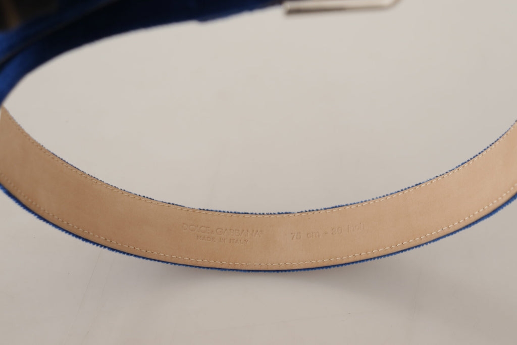 Blue Velvet Silver Logo Engraved Metal Buckle Belt - 75-cm-30-inches