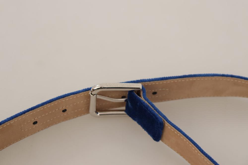 Blue Velvet Silver Logo Engraved Metal Buckle Belt - 75-cm-30-inches