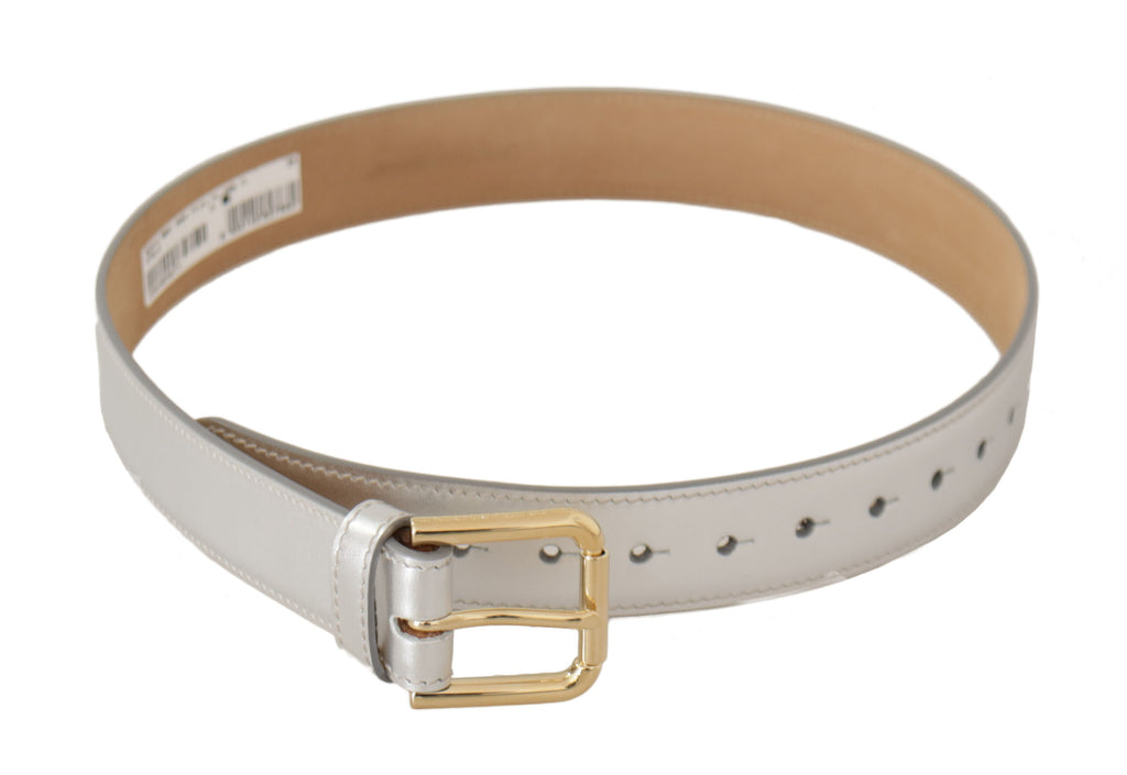 Silver Leather Gold Tone Logo Metal Buckle Belt - 65-cm-26-inches