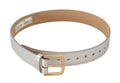 Silver Leather Gold Tone Logo Metal Buckle Belt - 65-cm-26-inches